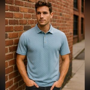 Peter Millar Men’s Polo Shirt Blue White Polkadot Golf Men Size Small